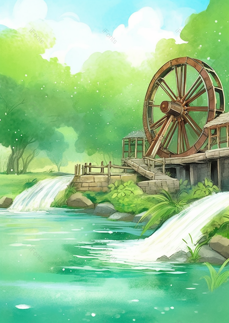 小溪河流混入池塘流水插画背景,插画/手绘图,插画/手绘图库,插画/手绘图下载,插画/手绘